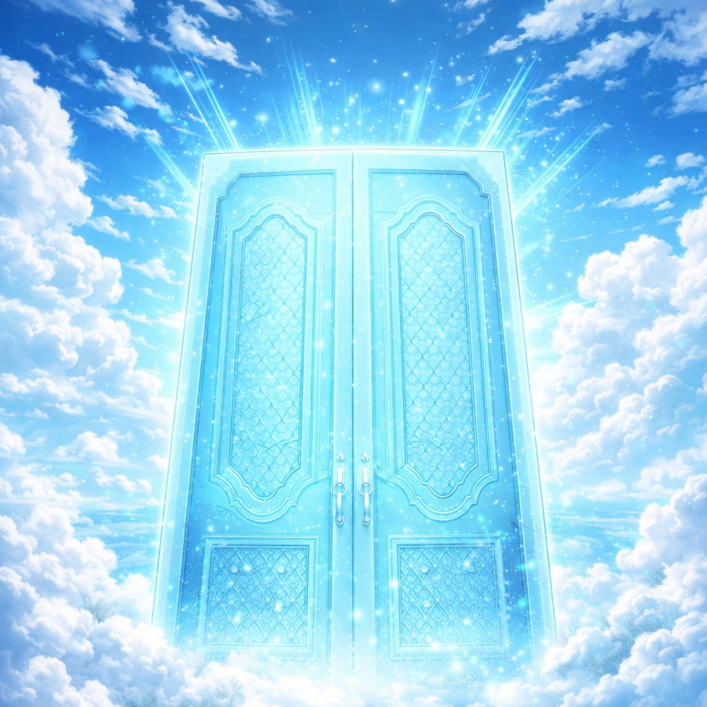 空間に現れた水色の扉のイメージ画像