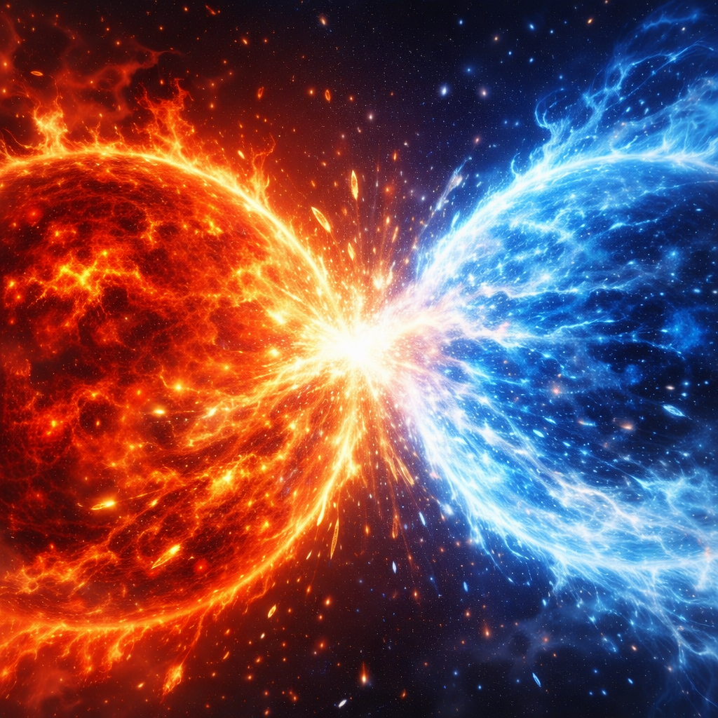 巨星同士が衝突する様子のイメージ画像