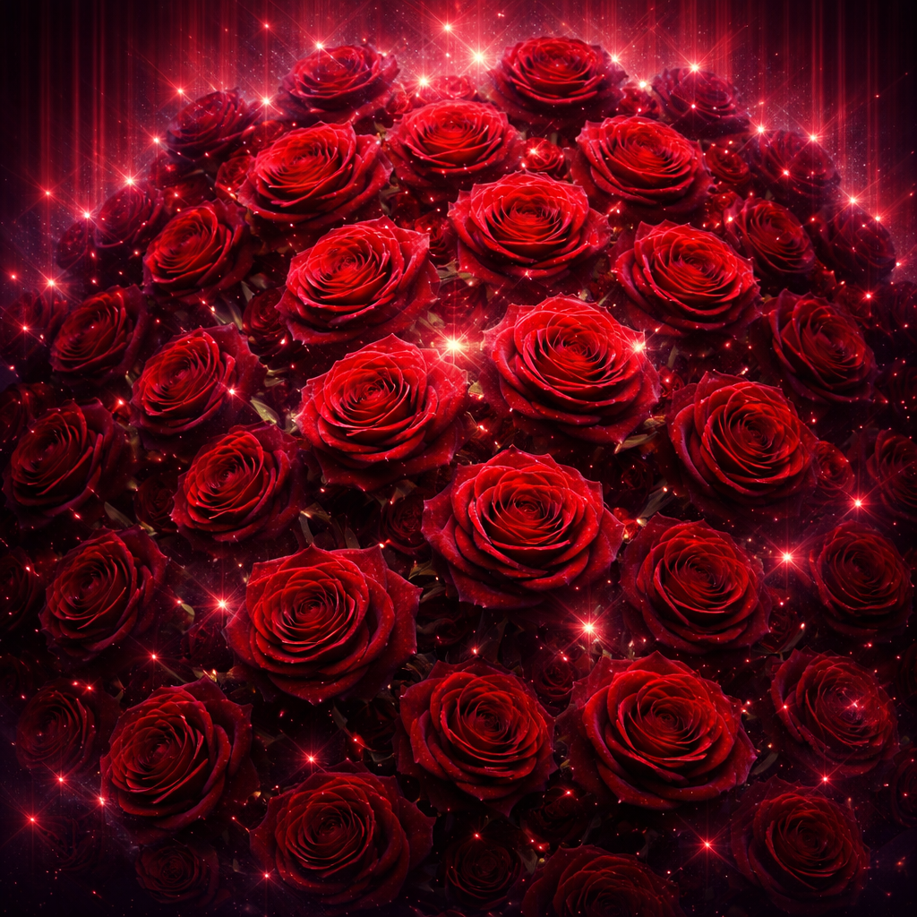 大量の薔薇を生み出し、オーラを発している様子を表すイメージ画像