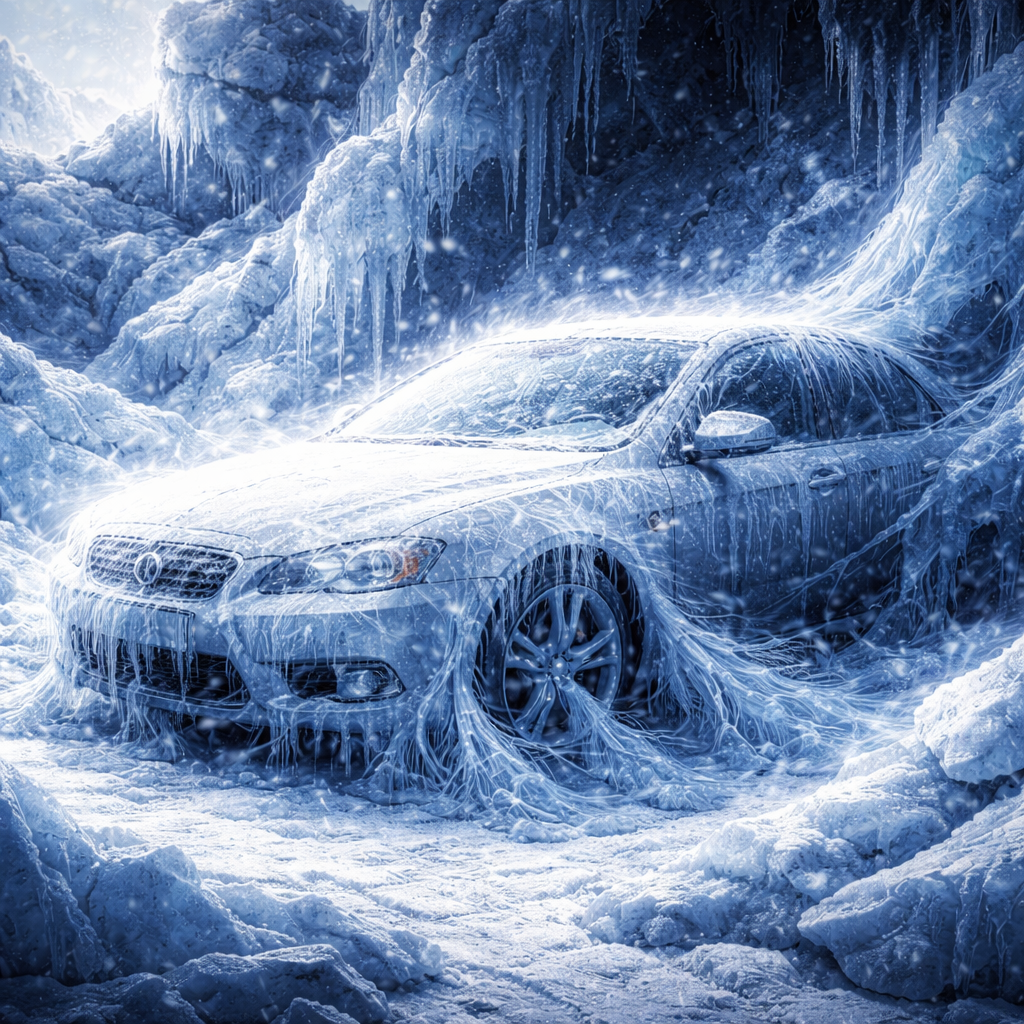 エンジンしかない為移動せず氷のように動かない車のイメージ画像