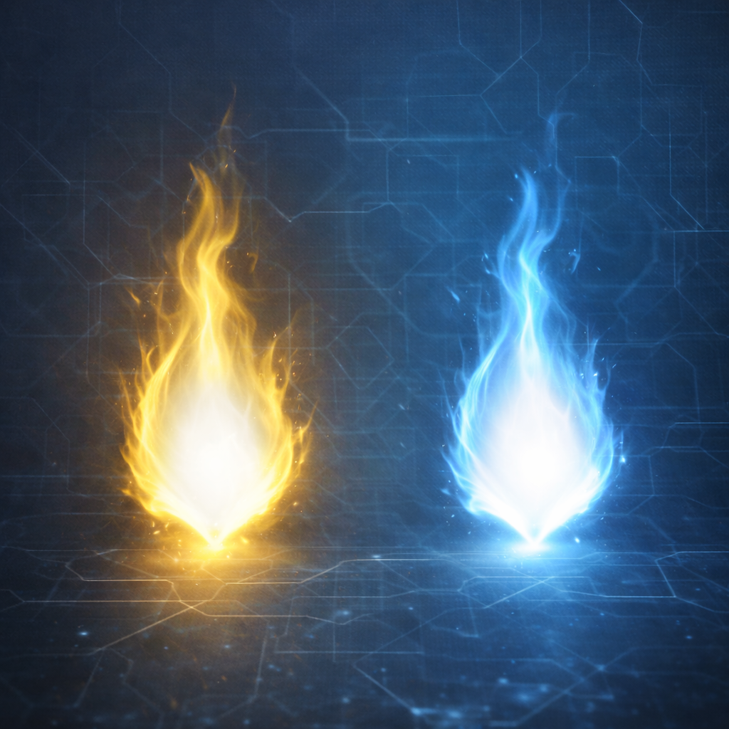 薄く灯す黄色と青の灯火のイメージ画像