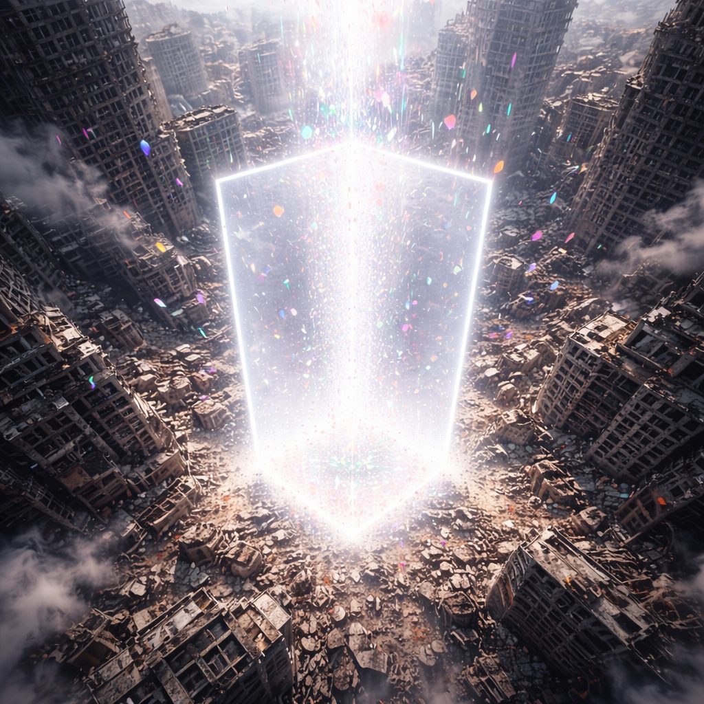 四角形の透明空間が地上に現れたイメージ画像