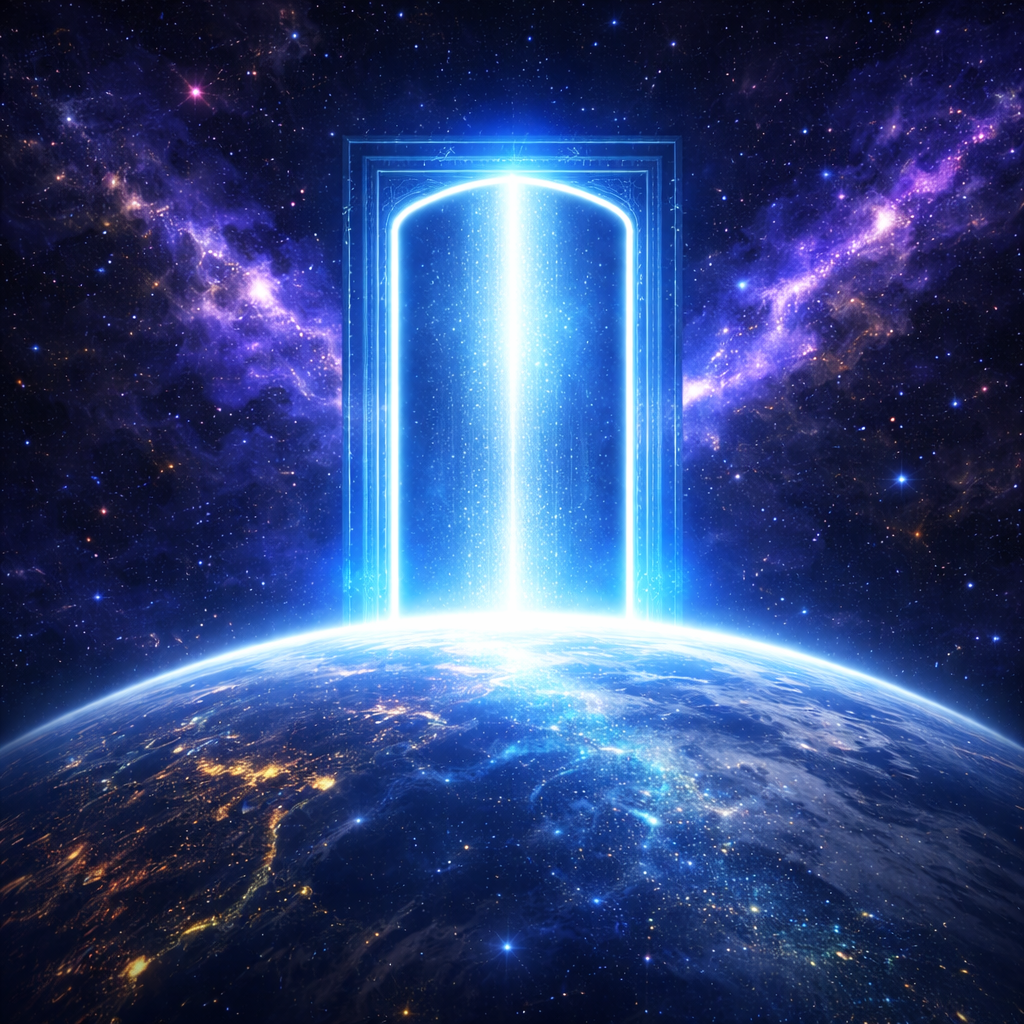 地球上に出現した青い扉のイメージ画像
