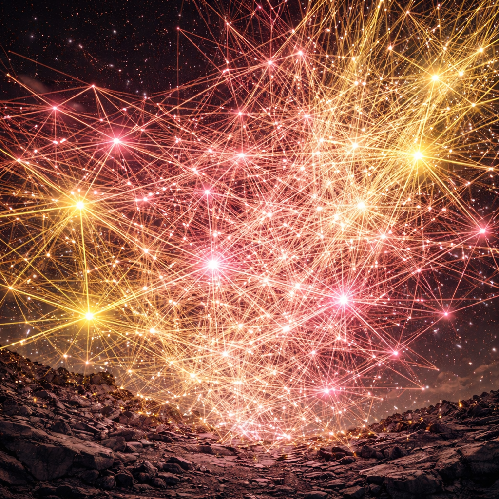 空中に現れたとても細かな幾何学模様の筋のイメージ画像