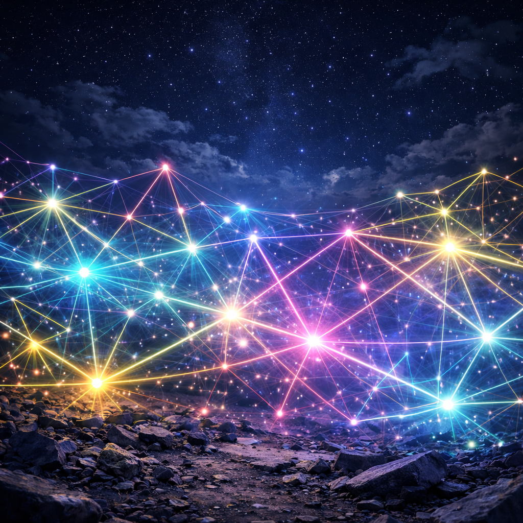 空中に現れた幾何学模様の筋のイメージ画像