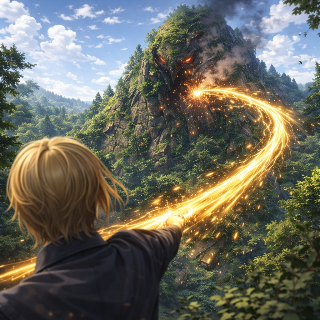 森にいる怪物へ斬撃を放つイメージ画像