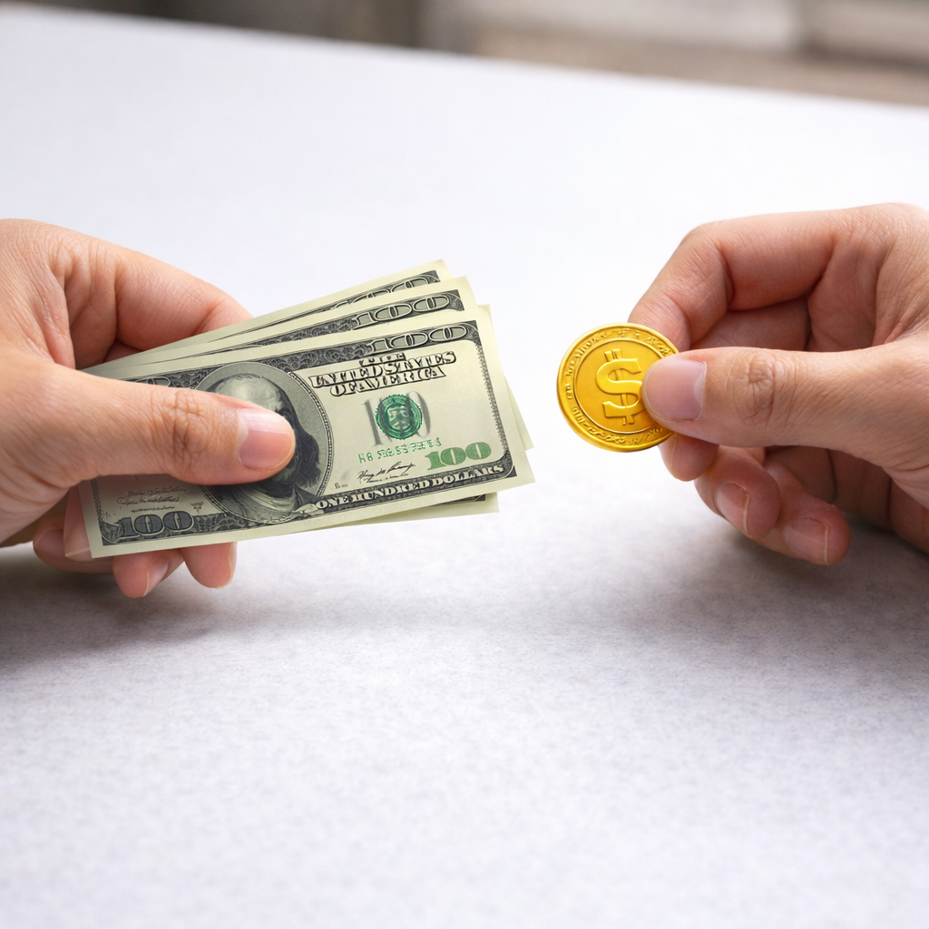 現金とコインを交換するイメージ画像