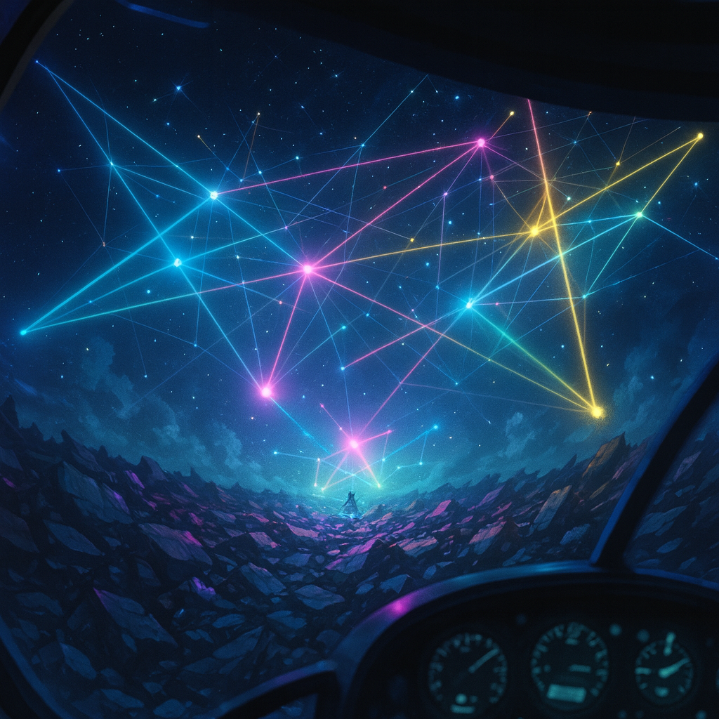 幾何学模様を描く空中戦のイメージイラスト